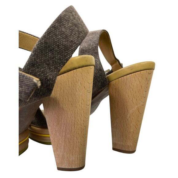 See by Chloe Canvas Slingback Sandals Wooden Platform Heel EUR 40 US 10 Summer - Picture 6 of 16